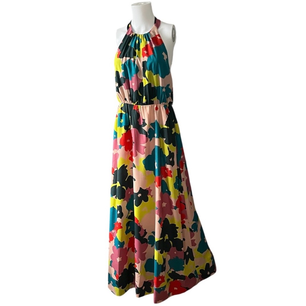 NEW Jessica Simpson Maxi Dress Colorful Halter Neck Maximalist Bohemian Size 8